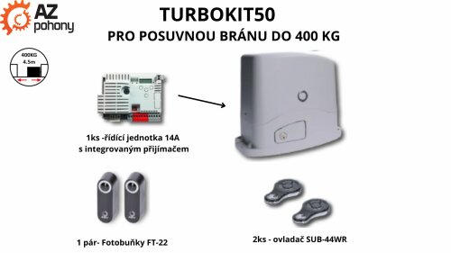 TURBOKIT50 pro posuvné brány do 400 kg, 1x SC-52 230V, 300W, 400N, 1x CT-102, 1x RX4, 1 pár FT- 22, 2x SUB-44R